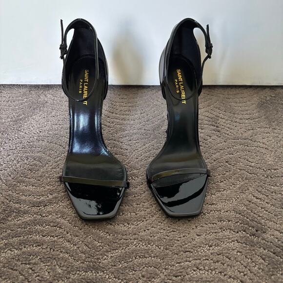 Saint Laurent Opyum YSL High Heel Patent Leather Sandal Pumps Black Size EU 40.5 - Picture 2 of 13